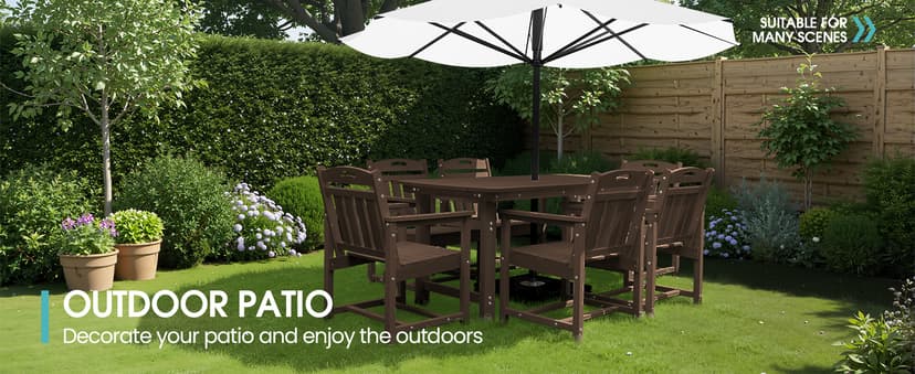 HDPE Outdoor Dining Set, 7 Piece Patio Table and Chairs Set with 2" Umbrella Hole, All Weather Patio Furniture for 6 Person in Garden, Backyard, Deck | Matte Black
