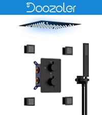 23" Full Body Thermostatic Shower System with Body Jets, Luxury LED Music Rainfall Waterfall Shower Jets System In Wall, Smart Ceiling Mount Multi Function Rain Shower Faucet Set