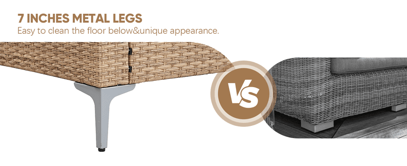 7 Piece Wicker Patio Furniture Set,Outdoor Conversation Sectional Sofa w/Coffee Table,All-Weather Outdoor Sofa with Thick and Anti-Slip Cushions for Deck,Poolside,Garden,Beige