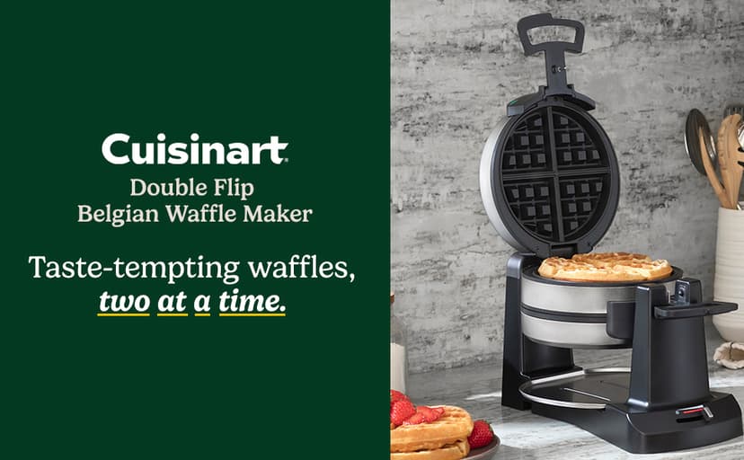 Cuisinart Double Flip Belgian Waffle Maker, 180° Flip, Ready Indicator Light, 1400W Nonstick Waffle Iron Plates, WAF-F40, Black/Stainless