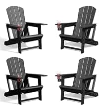 Adirondack Chair Set of 6, HDPE Plastic Adirondack Chairs, All Weather Fire Pit Chairs with Cup Holder, Outdoor Lawn Chair for Patio, Garden, Backyard, Grey