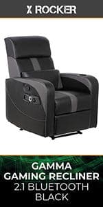 X Rocker Gamma Recliner Gaming Chair, 2.1 Bluetooth Audio System, Headrest Mounted Speakers, Built-in Footrest and Cupholder, 718001, 34.84" x 39.37" x 30.31", Black