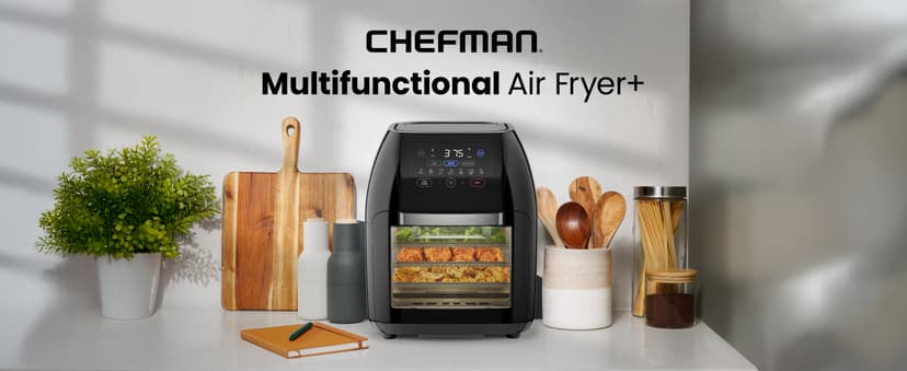 CHEFMAN Multifunctional Digital Air Fryer+ Rotisserie, Dehydrator, Convection Oven, 17 Touch Screen Presets Fry, Roast, Dehydrate, Bake, XL 10L Family Size, Auto Shutoff, Large Easy-View Window, Black