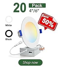 zouzai 24 Pack 6 Inch Ultra-Thin LED Recessed Ceiling Light with Junction Box 5CCT Adjustable Dimmable Can-Killer Downlight - ETL and Energy Star Certified (24 Pack,5CCT, 6 Inch)