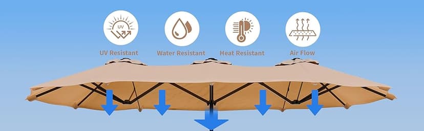 Shintenchi 13FT Large Patio Umbrella with Base, Outdoor Double-Sided Rectangular Shade with Crank Handle for Poolside Lawn Garden, Khaki