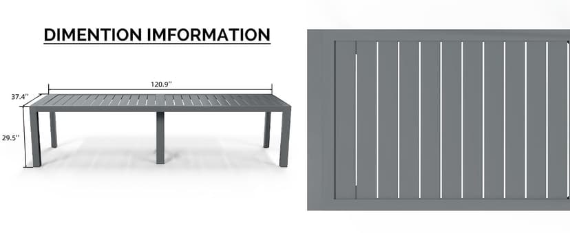 PURPLE LEAF Outdoor Dining Table 121" X 37" Slatted Tabletop Large Aluminum Rectangular Patio Dining Table for 10, Weather-Resistant Patio Table for Backyard Garden Lawn Porch Deck