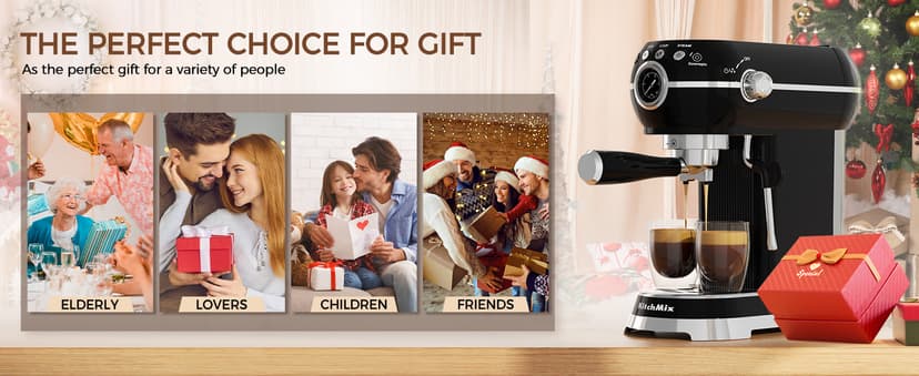 Espresso Machine with Milk Frother, 20 Bar Espresso Maker for Latte and Cappuccino, Expressions Coffee Machine with Removable Water Tank (Glossy dark)