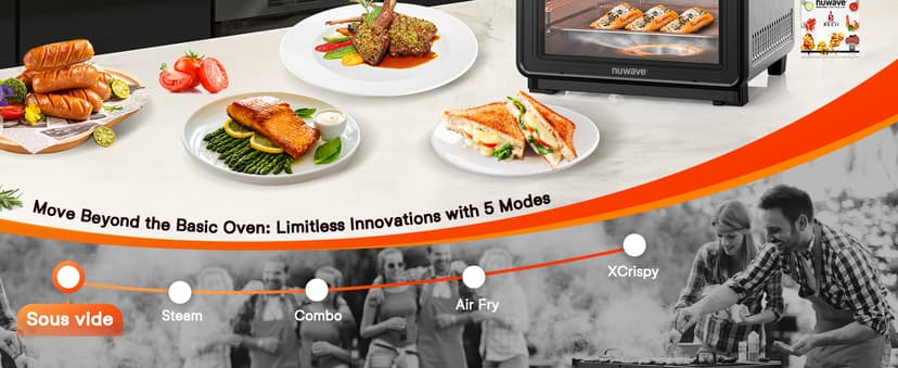 Nuwave Combi Steam Oven, 16Qt All-in-One Stainless Steel Multi-Cooker: Air Fry, Toast, Steam, Sous Vide & More, Precise 50-450°F, Adjustable Moisture, 120 Presets, Programmable Memories, Easy to Clean