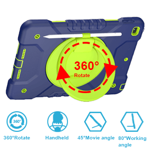 Case for iPad 9th/8th/7th Generation 10.2 inch, Heavy Duty Shockproof Cover with 360° Rotating Handle/Bracket/Pen Holder/Shoulder Strap, Kid Case for iPad 2021/2020/2019, Navy+Green