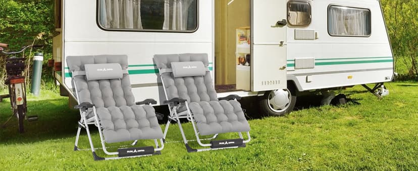 UDPATIO Oversized Zero Gravity Chair 33In XXL Patio Reclining Chair with Cushion, Outdoor Folding Recliner with Pillows|Cup Holder|Foot Rest|Padded Headrest, Black, Support 500LB