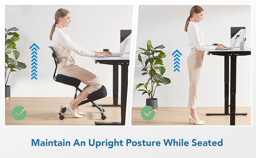 Ergonomic Kneeling Chair with Back Support, Ergonomic Kneeling Tool with Brake and Smooth Gliding Casters, Adjustable Stool for Home and Office, Posture Chair to Relieve Back Pain, Black Linen