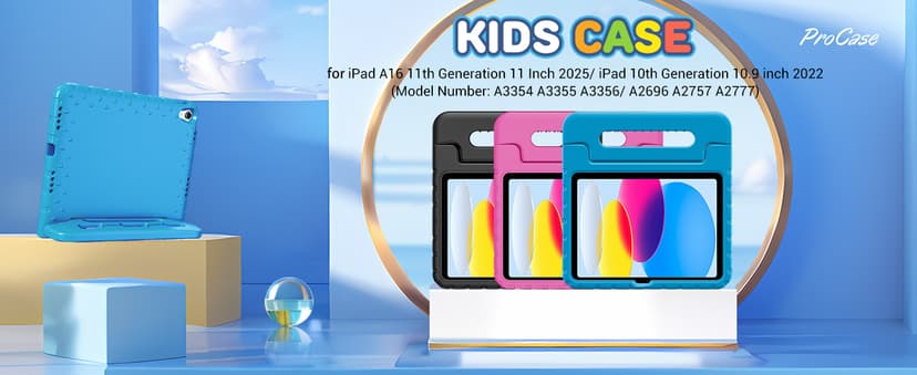 ProCase Kids Case for iPad A16 11th Generation 2025/iPad 10th Generation 2022 with Pencil Holder, iPad 11/10 Case Shockproof Lightweight Cover with Stand Convertible Handle for Children -Blue