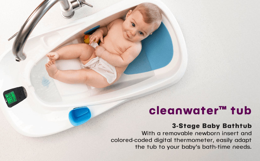 4moms Cleanwater Tub, 3-in-1 Grow-with-Me Baby Bathtub with Digital Thermometer for Newborns to Toddler, Assembled in The USA