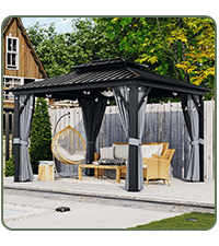 Aoxun 12'x10' Hardtop Gazebo, Aluminum Frame Permanent Pavilion with Curtains and Netting, Outdoor Polycarbonate Double Roof Canopy, Designed for Garden, Lawns, Patio, Brown