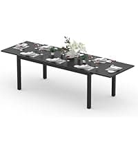 Outdoor Expandable Dining Table 71"-106" Aluminum Patio Dinner Table for 8-10 Person, Rectangular Metal Collapsible Tables with Umbrella Hole, Patio Tables with Extendable Top for Garden, Backyard