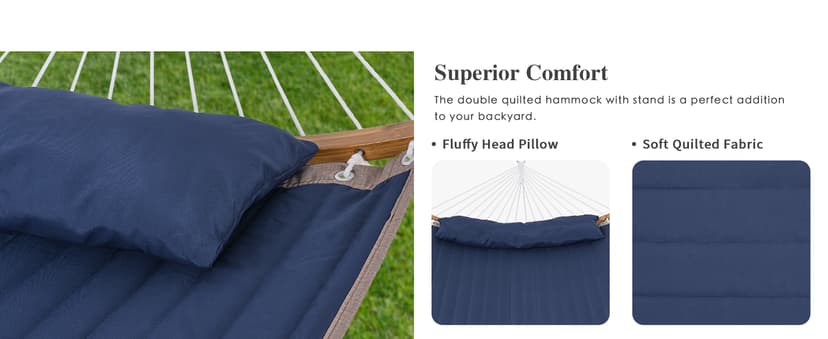 SUNCREAT Portable Outdoor Hammock with Stand, Heavy Duty Hammock with Carrying Bag, Soft Pillow, Balance Ropes, Dark Blue