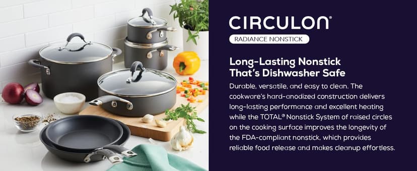 Circulon 83903 Radiance Hard Anodized Nonstick Cookware Pots and Pans Set, 10 Piece, Gray