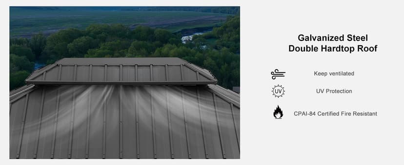 PURPLE LEAF 10' X 14' Permanent Hardtop Gazebo Aluminum Gazebo with Galvanized Steel Double Roof for Patio Lawn and Garden, Curtains and Netting Included, Grey