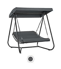 MCombo 3-Seat Outdoor Patio Swing Chair, 2-in-1 Convertible Porch Swing Glider Chair with Removable Cushions, Adjustable Canopy & Pillows for Backyard, Deck, Garden, 4068 (Brown)