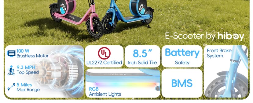 Hiboy JoyHaul Electric Scooter for Kids, Ages 4-10 – LED Neon Lights, 100W Brushless Motor, 56.16Wh Battery, Under-Seat Storage & Safety Brake