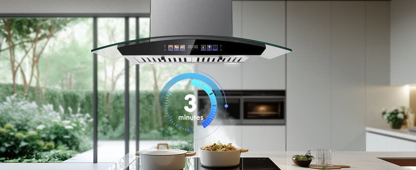 Island Range Hood 30 Inch 700 CFM Ceiling Mount Kitchen Vent Hood Tempered Glass with Color Gesture Sensing & Touch Control, 3 Speed Fan, 4 LED Lights, Permanent Filters