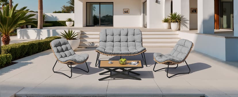 Crestlive Products Outdoor Loveseat 3 Pieces, 2 Seater &1 Seater Outdoor Sofa Set,All-Weather Boho Rattan Patio Furniture with Soft Cushion for Balcony, Poolside, Backyard (Dark Gray Without Table)