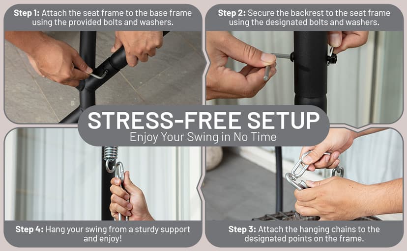 SereneLife Foldable Hanging Egg Swing – Brown Rattan Wicker Lounger with Stand, Waterproof Seat Cushion & Headrest, 350 lbs. Capacity – Outdoor Hammock Chair for Patio, Porch, Garden & Indoor Use