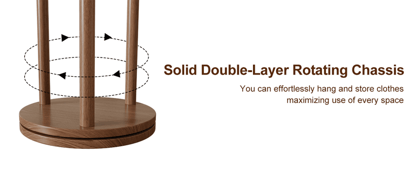 Solid Wood Rotary Coat Rack, Freestanding Coat Rack with 3 Shelves and 9 Hooks, Coat tree for Bedroom, Entryway, Livingroom, Coat Hanger Stand for Coats, Scarves, Handbags (Walnut)