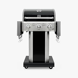 Kenmore 3-Burner Propane BBQ Grill, 30,000 BTUs Gas Grill with Cast Iron Cooking Grates, Folding Side Tables & Wheels, Outdoor Grill with Tool Hooks, Black