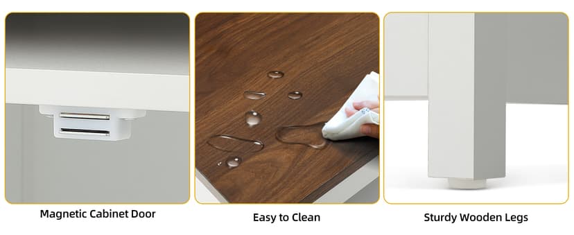 DWVO Farmhouse Office Desk with Drawer & Power Outlets, Wood Computer Desk w/LED Strip & Monitor Stand for Bedchamber Study, Home Office Table with Storage Cabinet for Working Writing Gaming (White)