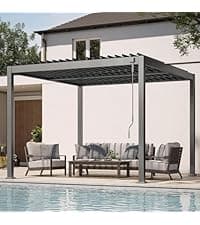 Louvered Pergola, 10 x 13 Aluminum Pergola, Outdoor Modern Design with Adjustable Roof and Hidden Drainage System, Durable for Gardens, Patios, Garden Yard, Deck (Dark Gray, 10x13)