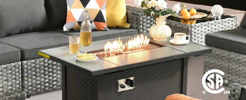 ovios 10 Pieces Patio Furniture Set, Outdoor Wicker Sectional Sofa with 42" Fire Pit Table Swivel Chairs, Modern Modular Deep Seat Rattan Couch Conversation Sets, Black