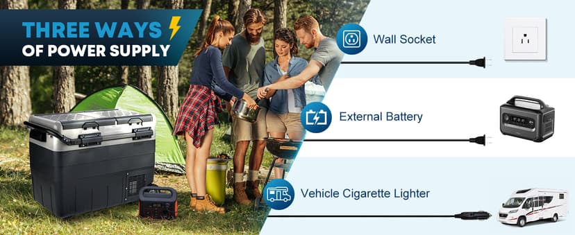 Kohree 12V Car Refrigerator, 53 Quart (50L) Portable Refrigerator, Dual Zone -4℉-68℉ Car Fridge Portable Freezer 12/24V DC and 100-240V AC for RV, Camping,Travel