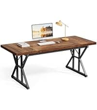 LITTLE TREE 70.8-Inch Office Desk, Wooden Executive Office Desk, Modern Work Desk, Large Farmhouse Writing Table Computer Desk for Home, Brown-Black