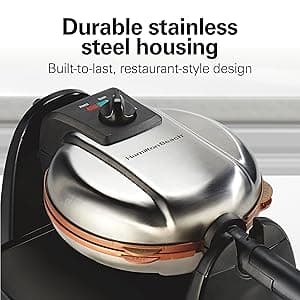 Hamilton Beach Belgian Waffle Maker with Removable PFAS-Free Durathon Nonstick Coated Plates, Easy Flip, Ceramic Grids, Black (26031)