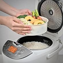 TOSHIBA Rice Cooker 6 Cup Uncooked – Japanese Rice Cooker with Fuzzy Logic Technology, 7 Cooking Functions, Digital Display, 2 Delay Timers and Auto Keep Warm, Non-Stick Inner Pot, White