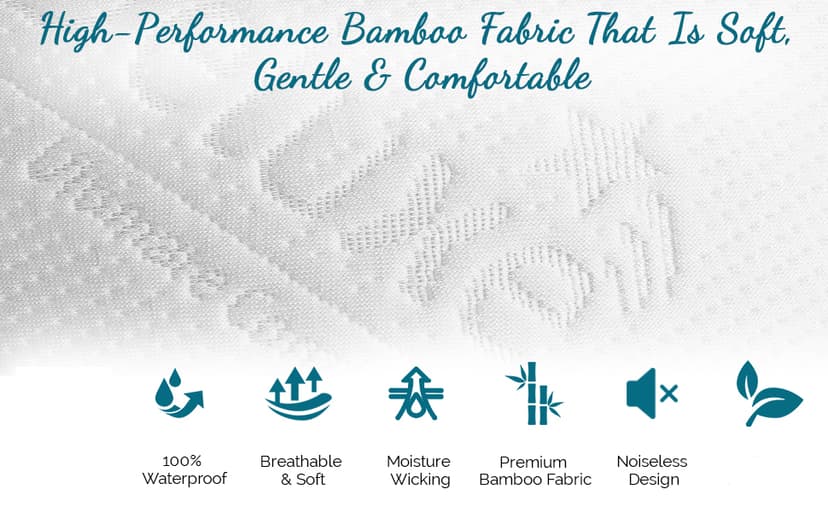 PlushDeluxe Premium Bamboo Mattress Protector – Queen Size, Waterproof, & Ultra Soft Breathable Noiseless Washable Bed Mattress Cover for Comfort & Protection - White