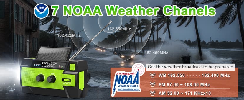 Emergency Crank Weather Radio, 14800mWh Solar Hand Crank Portable AM/FM/NOAA Weather Radio with 1W 3 Mode Flashlight & Reading Lamp, Cell Phone Charger, SOS for Home and Emergency