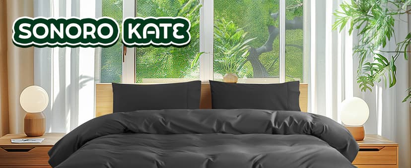 SONORO KATE 100% Egyptian Cotton Sheets Set - 1000 High Thread Count, Luxury 5-Star Hotel Sateen Bed Sheets, Soft, Breathable Long Staple Sheets, Fit up to 16" - 4 PC (Black,Queen)