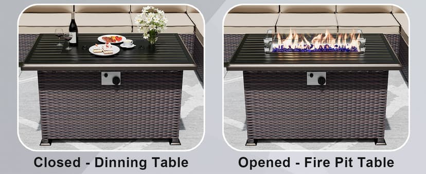 10 Pieces Patio Furniture Set with 2 Swivel Chairs Patio Furniture Outdoor Sectional Sofas with 55000 Gas Fire Pit Patio Conversation Set w/7 Cushions-Gary