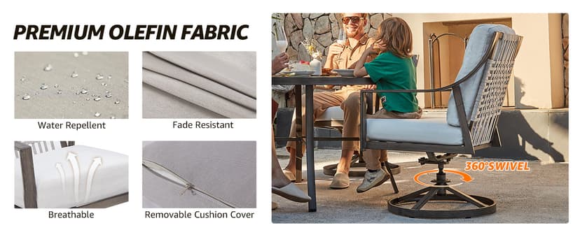 NATURAL EXPRESSIONS 5-Piece Outdoor Patio Dining Set, 4pcs Patio Swivel Rocking Chairs and 38’’ Round Dining Table with 1.65’’ Umbrella Hole