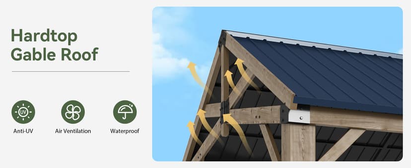 Aoxun 12' x 16' Outdoor Wood Gazebo, Hardtop Gazebo Permanent Wooden Pavilion with Galvanized Steel Gable Roof, for Patio, Garden, Deck, Cedar Wood