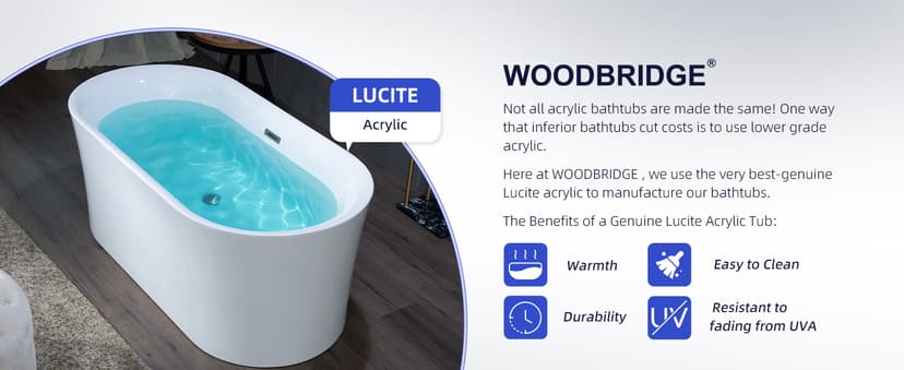 WOODBRIDGE 59" Acrylic Freestanding Bathtub Contemporary Soaking Tub with Matte Black Overflow and Drain,White Tub,B0058-MB