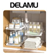 Delamu 2 Sets of 2-Tier Multi-Purpose Bathroom Under Sink Organizers and Storage, Stackable Kitchen Pantry Organization, Pull Out Medicine Cabinet Organizer with 8 Movable Dividers