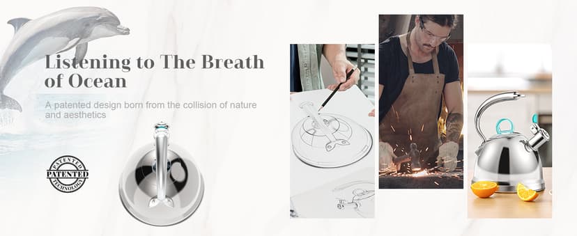 Harriet Tea Kettle Stovetop, 2.5 Quart Whistling Stainless Steel Tea Pot, 3-Layer Base, Unique Ergonomic Handle, Includes Pot Holder & Mat, Electric/Induction/Gas Stovetops Applicable, Mirror Finish