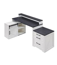 JXQTLINGMU 58" Executive Desk, Farmhouse Computer Desk with Drawers and Cabinet, Embossed Texture Home Office Desk w/Charging Station, Workspace for Work Study Writing, Off White