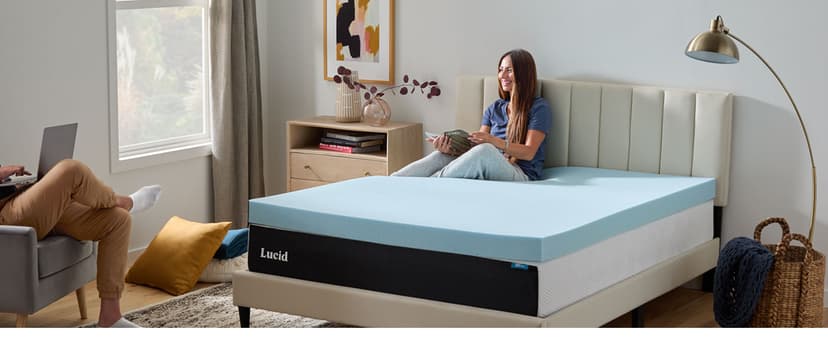 LUCID 4 Inch Gel Memory Foam Mattress Topper-Ventilated Design-Ultra Plush-Queen