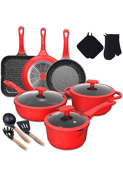 imarku Pots and Pans Set, 14PCS Kitchen Cookware Sets Tri-Ply Clad Stainless Steel with Hangered Handle and Lids, Suits Ceramic and Induction, Oven and Dishwasher Safe, Best Gifts for Women Man
