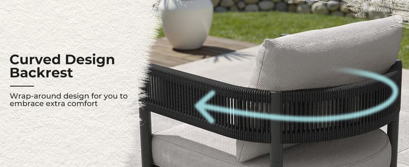 Grand patio 5-Piece Outdoor Furniture Set, 5 Seats Wicker Sofa Conversation Set with 3-Seat Couch, Thick Cushions and Coffee Table, for Backyard, Balcony, Garden (Beige)