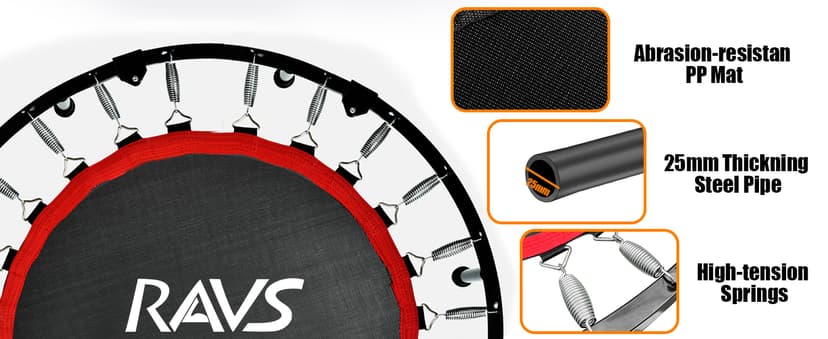 RAVS Mini Trampoline for Kids Adults 40"/48" Foldable Fitness Rebounder Kids Trampoline with 5 Levels Height Adjustable Handle Resistance Bands Indoor Workout